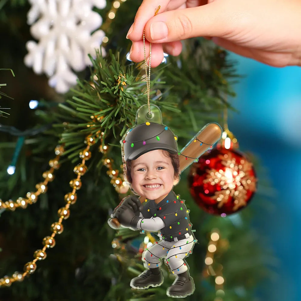 Gift For Kids,Gift For Grandkids,Photo Hobby Ornament,Custom Photo,Funny,Christmas - Custom Photo Kid Playing Baseball - Personalized Acrylic Photo Ornament