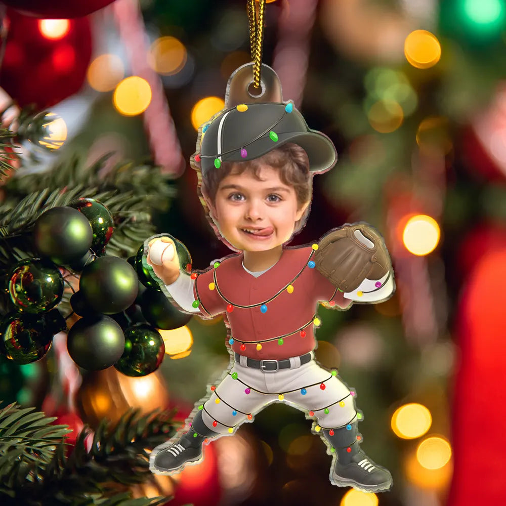 Gift For Kids,Gift For Grandkids,Photo Hobby Ornament,Custom Photo,Funny,Christmas - Custom Photo Kid Playing Baseball - Personalized Acrylic Photo Ornament