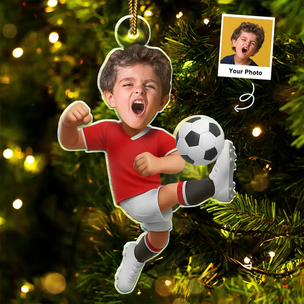 Gift For Kids,Gift For Grandkids,Photo Hobby Ornament,Custom Photo,Funny,Christmas - Custom Photo Kid Playing Football - Personalized Acrylic Photo Ornament