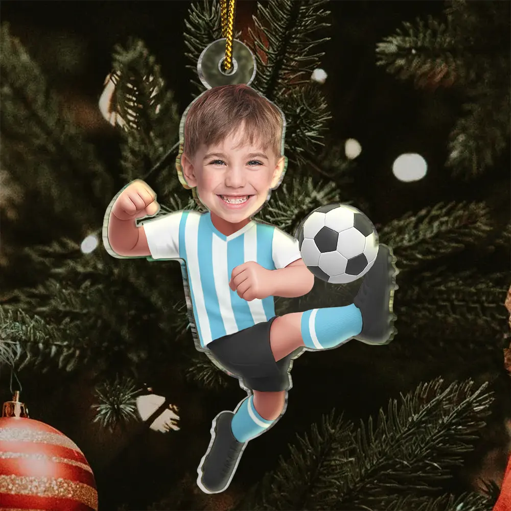 Gift For Kids,Gift For Grandkids,Photo Hobby Ornament,Custom Photo,Funny,Christmas - Custom Photo Kid Playing Football - Personalized Acrylic Photo Ornament