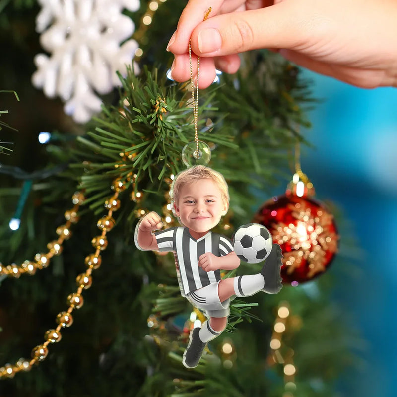 Gift For Kids,Gift For Grandkids,Photo Hobby Ornament,Custom Photo,Funny,Christmas - Custom Photo Kid Playing Football - Personalized Acrylic Photo Ornament