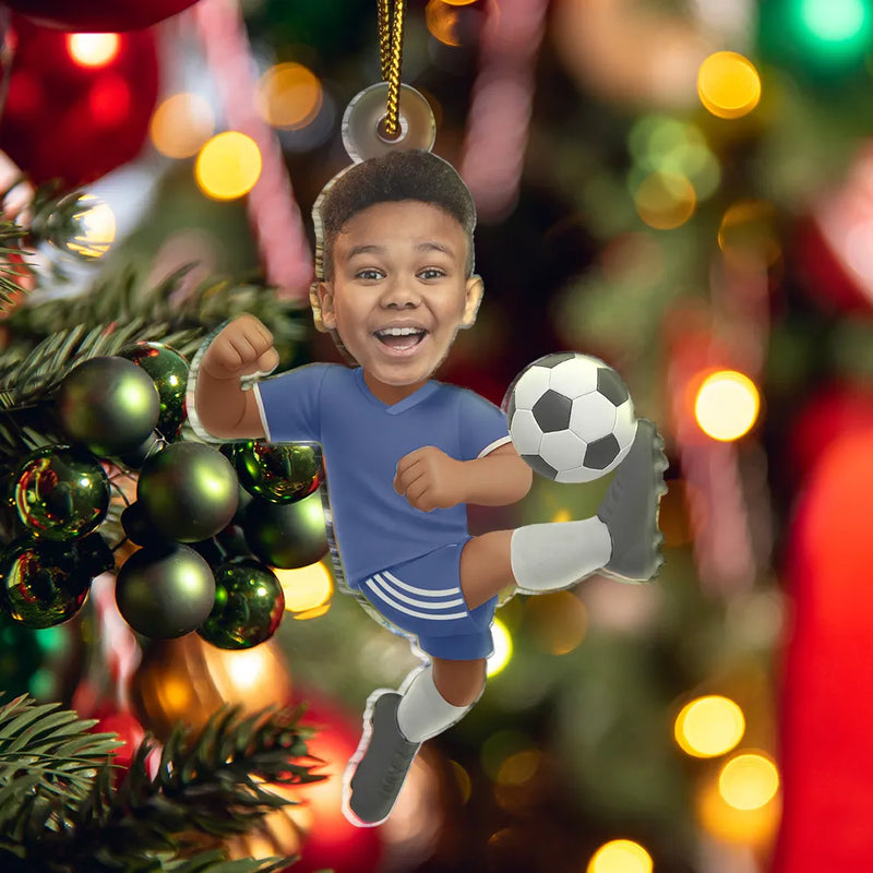 Gift For Kids,Gift For Grandkids,Photo Hobby Ornament,Custom Photo,Funny,Christmas - Custom Photo Kid Playing Football - Personalized Acrylic Photo Ornament