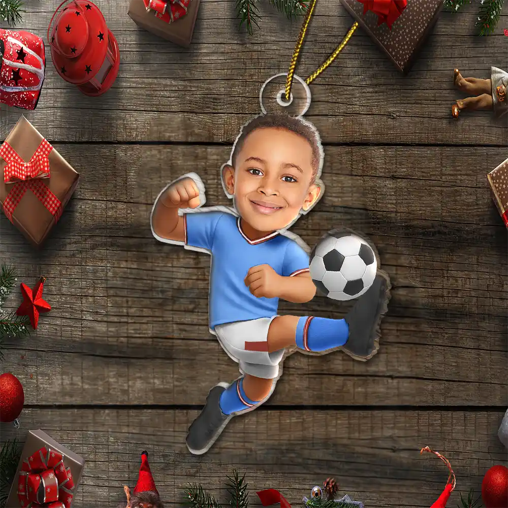 Gift For Kids,Gift For Grandkids,Photo Hobby Ornament,Custom Photo,Funny,Christmas - Custom Photo Kid Playing Football - Personalized Acrylic Photo Ornament