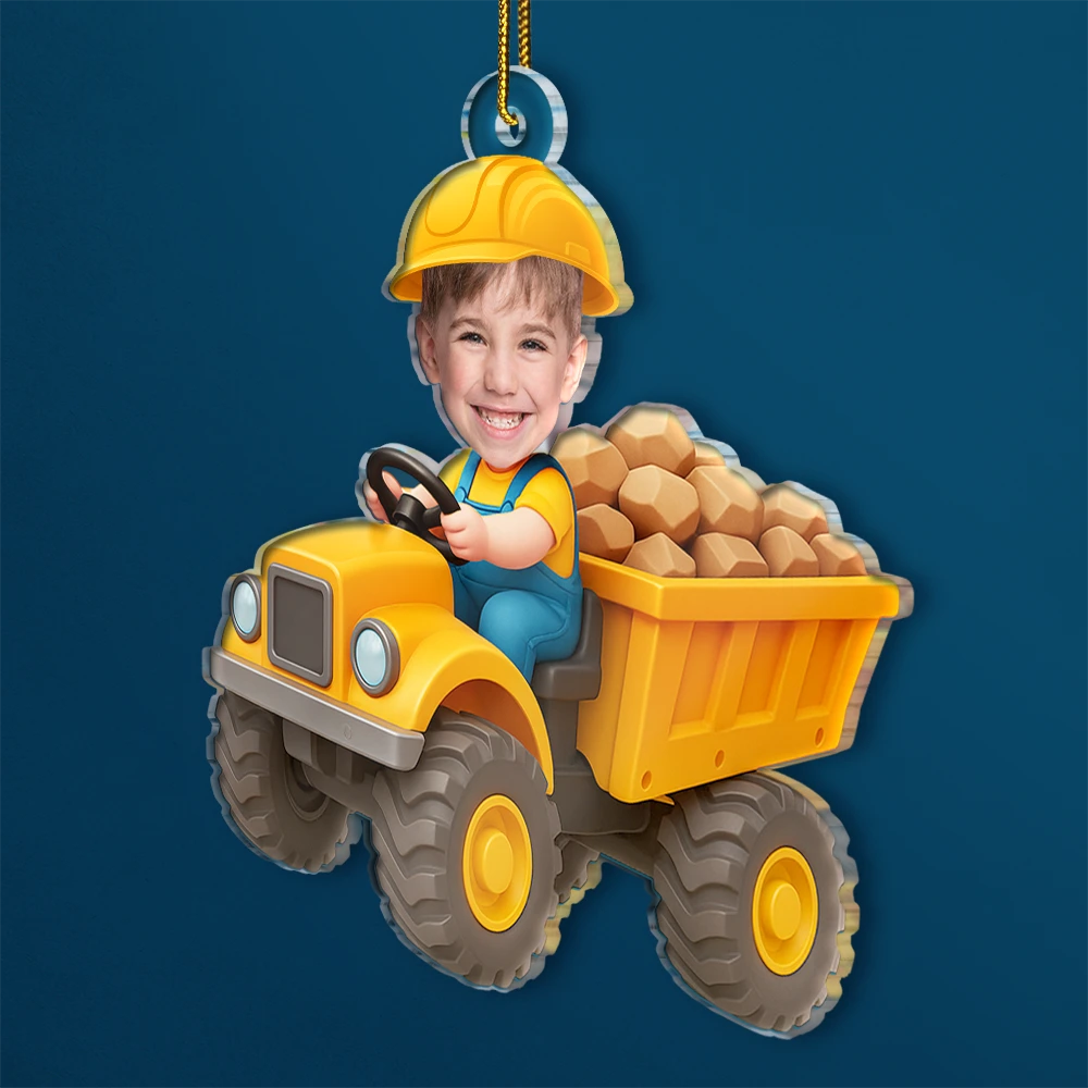 Gift For Kids,Gift For Grandkids,Photo Hobby Ornament,Custom Photo,Funny,Christmas - Custom Photo Kid Riding Construction - Personalized Acrylic Photo Ornament