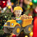 Gift For Kids,Gift For Grandkids,Photo Hobby Ornament,Custom Photo,Funny,Christmas - Custom Photo Kid Riding Construction - Personalized Acrylic Photo Ornament