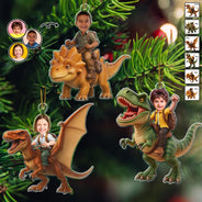 Custom Photo, Gift For Kids, Gift For Grandkids, Happy, Christmas - Custom Photo Kid Riding Dinosaur - Personalized Custom Shaped Acrylic Ornament