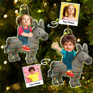 Gift For Kids,Gift For Grandkids,Photo Hobby Ornament,Custom Photo,Funny,Christmas - Custom Photo Kid Riding Donkey - Personalized Acrylic Photo Ornament