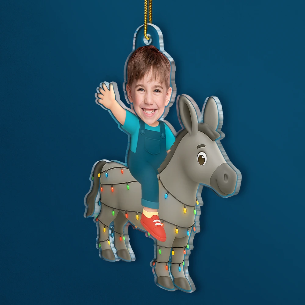 Gift For Kids,Gift For Grandkids,Photo Hobby Ornament,Custom Photo,Funny,Christmas - Custom Photo Kid Riding Donkey - Personalized Acrylic Photo Ornament
