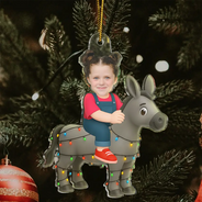 Gift For Kids,Gift For Grandkids,Photo Hobby Ornament,Custom Photo,Funny,Christmas - Custom Photo Kid Riding Donkey - Personalized Acrylic Photo Ornament