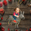 Gift For Kids,Gift For Grandkids,Photo Hobby Ornament,Custom Photo,Funny,Christmas - Custom Photo Kid Riding Donkey - Personalized Acrylic Photo Ornament
