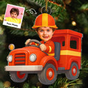 Gift For Kids, Gift For Grandkids, Photo Hobby Ornament, Custom Photo, Funny, Cristmas - Custom Photo Kid Riding Fire Truck - Personalized Acrylic Photo Ornament