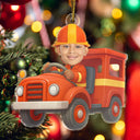 Gift For Kids, Gift For Grandkids, Photo Hobby Ornament, Custom Photo, Funny, Cristmas - Custom Photo Kid Riding Fire Truck - Personalized Acrylic Photo Ornament