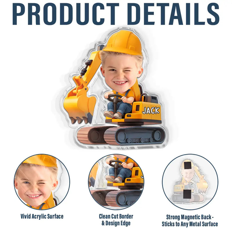 Adorable,Back To School,Custom Photo,Gift For Kids,Cut-Face Photo - Custom Photo Kid Riding Truck Car - Personalized Acrylic Magnet