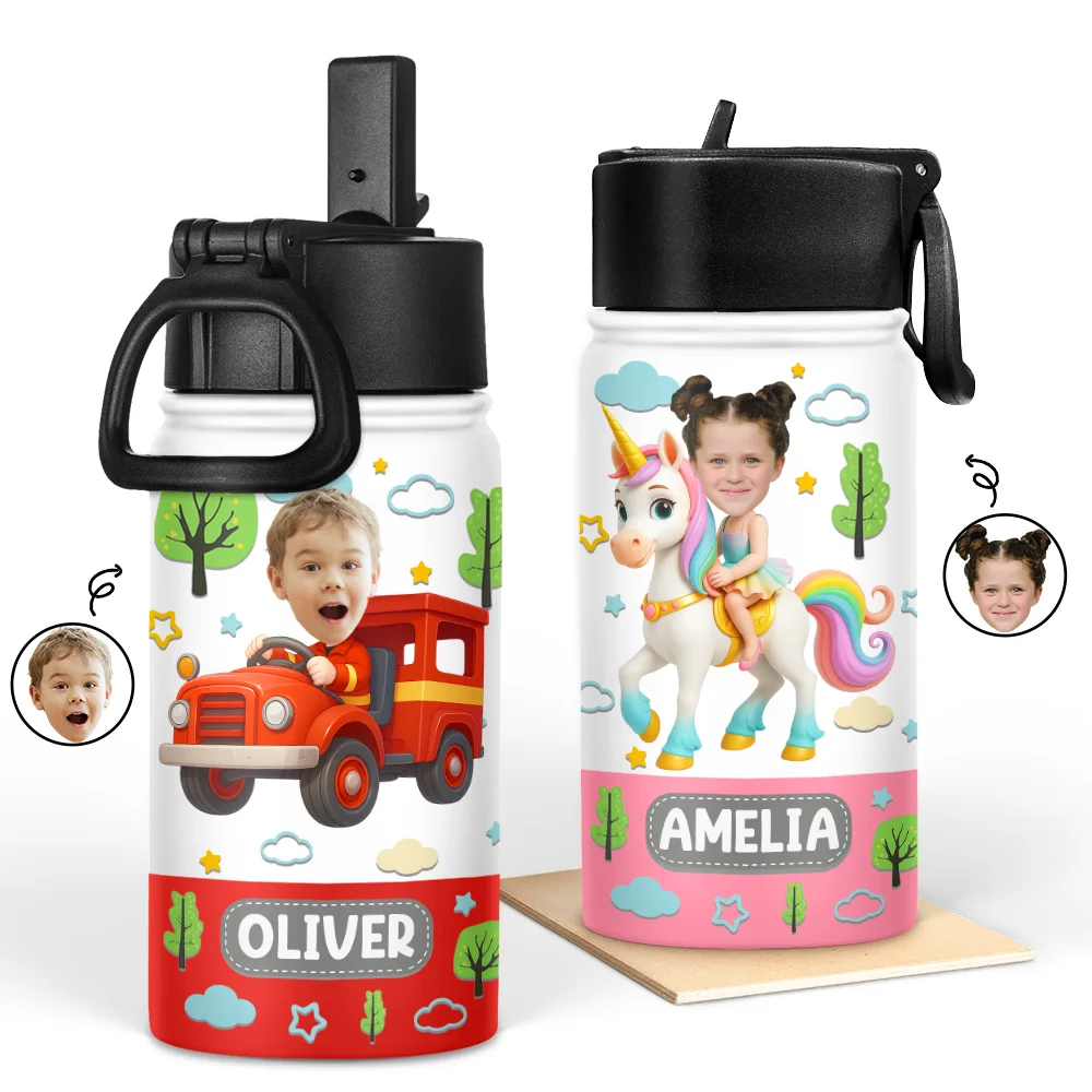 Gift For Kids,Gift For Grandkids,Back To School,Happy,Custom Photo - Custom Photo Kid Toy Car - Personalized Kids Water Bottle