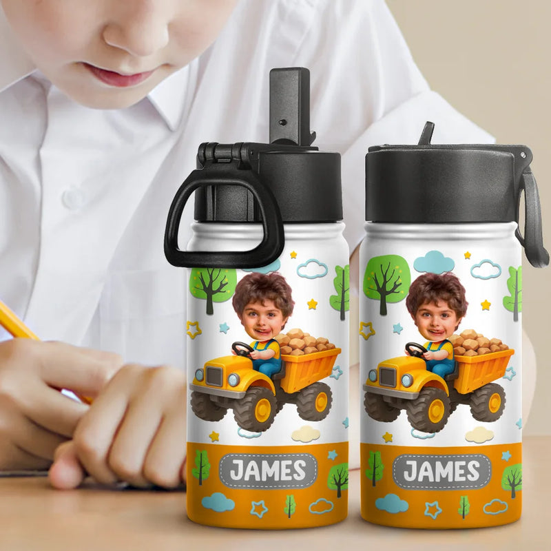 Gift For Kids,Gift For Grandkids,Back To School,Happy,Custom Photo - Custom Photo Kid Toy Car - Personalized Kids Water Bottle
