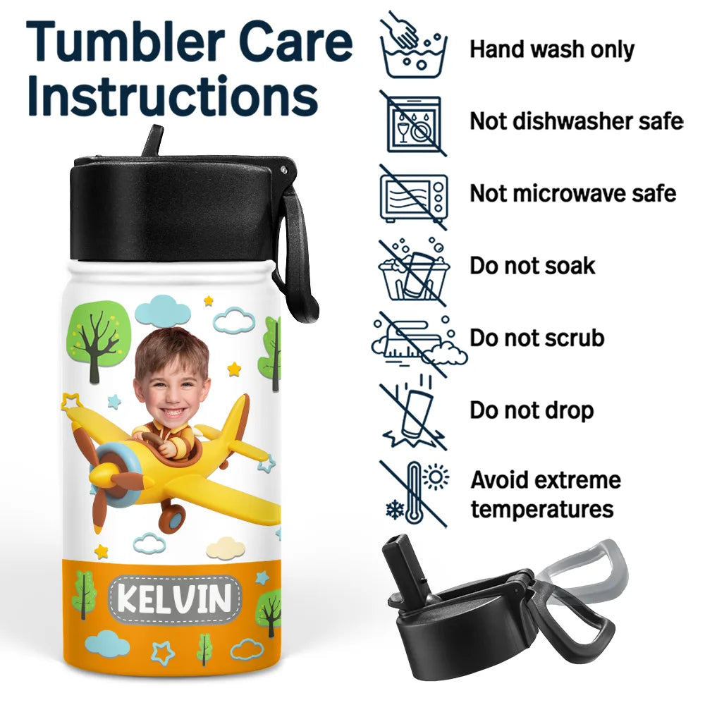 Gift For Kids,Gift For Grandkids,Back To School,Happy,Custom Photo - Custom Photo Kid Toy Car - Personalized Kids Water Bottle