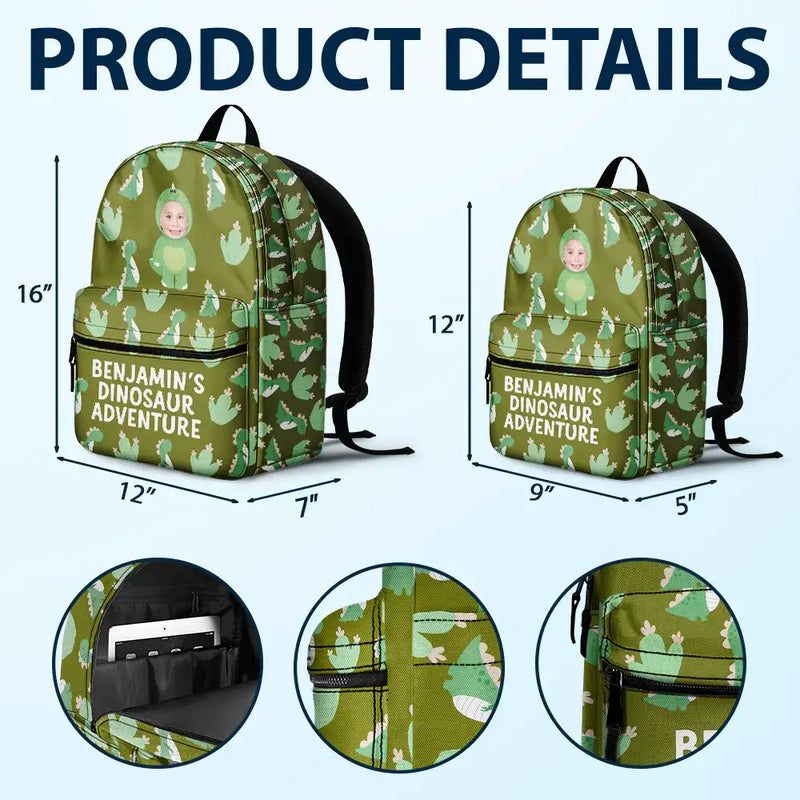 Gift For Kids, Back To School - Custom Photo Kid's Dinosaur Unicorn Bear Adventure - Personalized Canvas Backpack