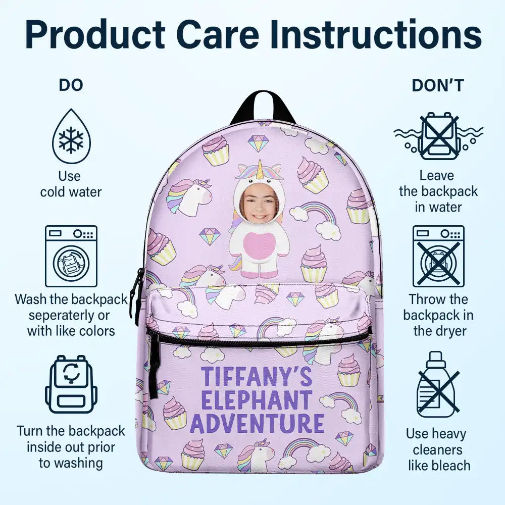 Gift For Kids, Back To School - Custom Photo Kid's Dinosaur Unicorn Bear Adventure - Personalized Canvas Backpack