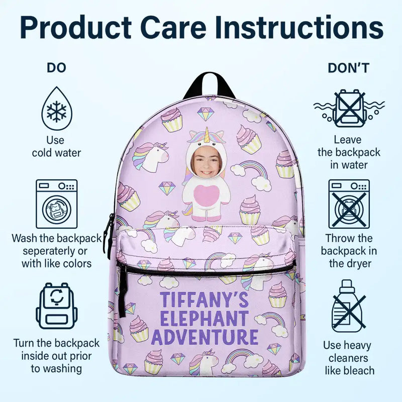 Gift For Kids, Back To School - Custom Photo Kid's Dinosaur Unicorn Bear Adventure - Personalized Canvas Backpack