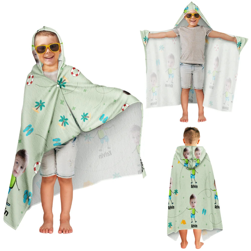 Gift For Kids,Summer,Happy - Custom Photo Kids Summer Playtime - Personalized Hooded Beach Towel
