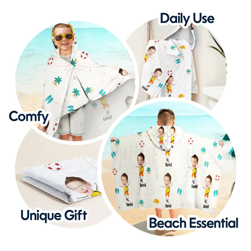 Gift For Kids,Summer,Happy - Custom Photo Kids Summer Playtime - Personalized Hooded Beach Towel