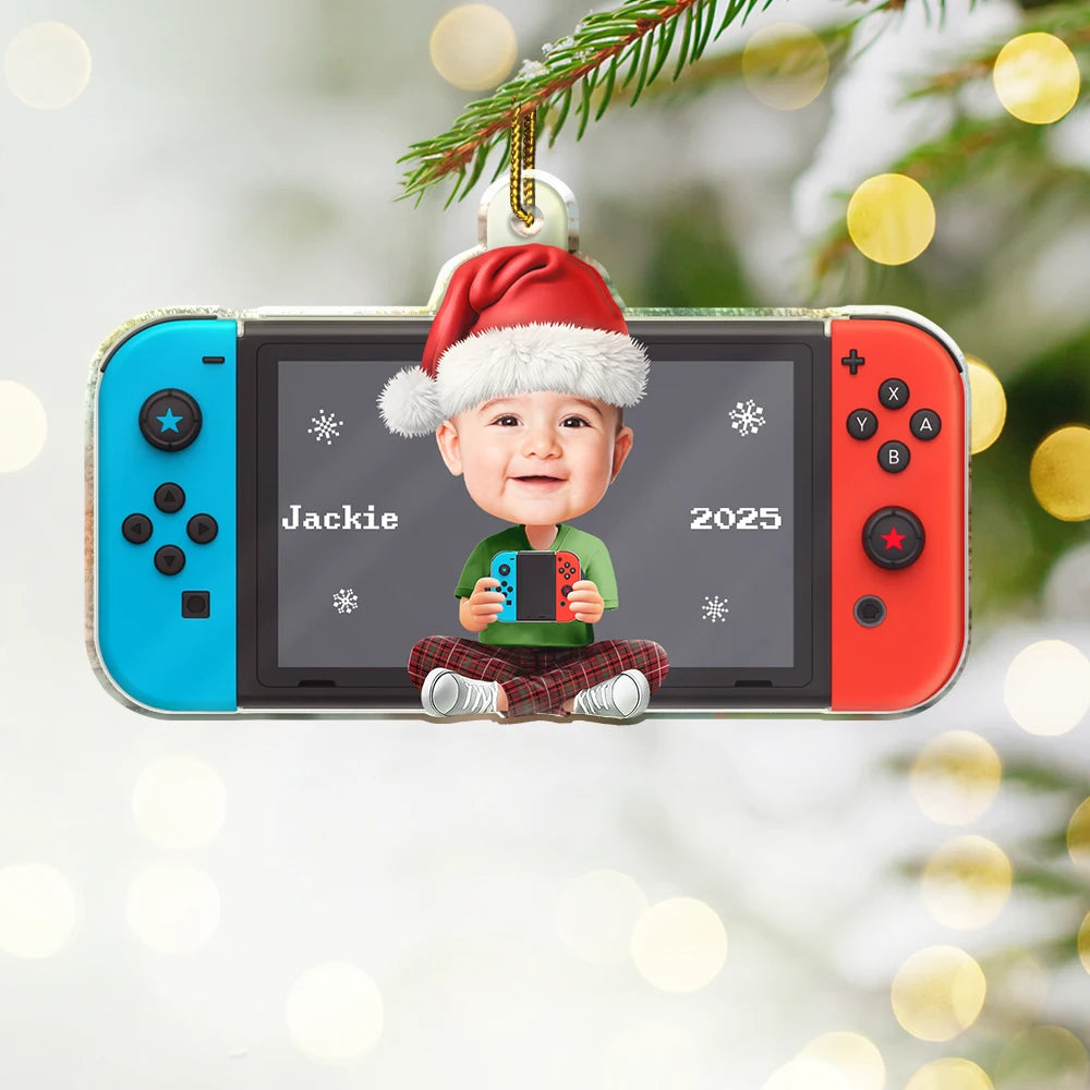 Gift For Grandkids, Gift For Kids, Happy, Christmas - Custom Photo Kids Teens Gamer - Personalized Custom Shaped Acrylic Ornament