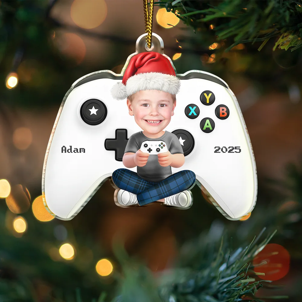 Gift For Grandkids, Gift For Kids, Happy, Christmas - Custom Photo Kids Teens Gamer - Personalized Custom Shaped Acrylic Ornament