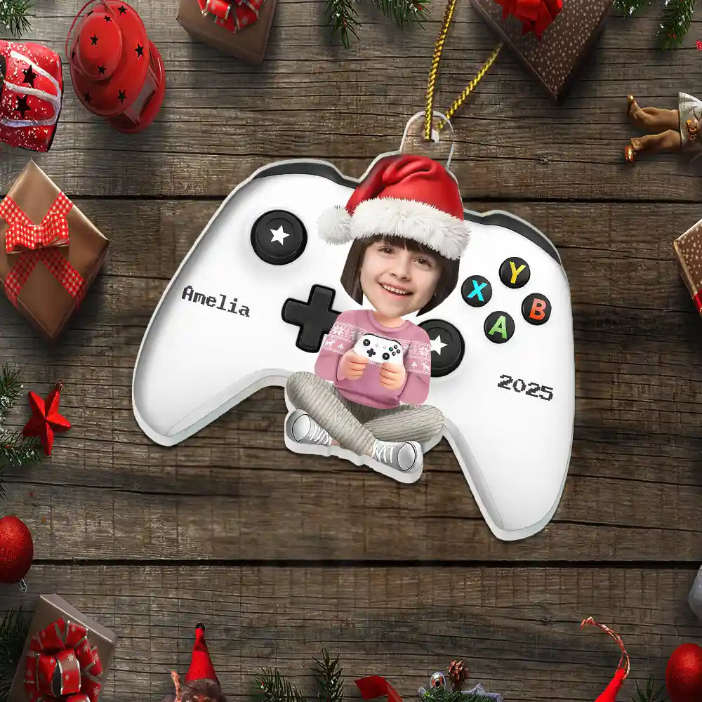 Gift For Grandkids, Gift For Kids, Happy, Christmas - Custom Photo Kids Teens Gamer - Personalized Custom Shaped Acrylic Ornament