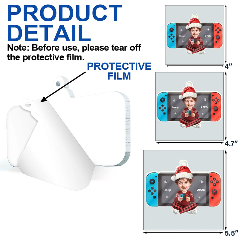 Gift For Grandkids, Gift For Kids, Happy, Christmas - Custom Photo Kids Teens Gamer - Personalized Custom Shaped Acrylic Ornament
