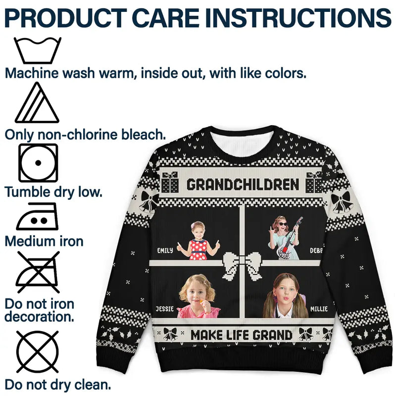 Christmas,Gift For Grandparents,Grandpa - Grandkids,Grandma - Grandkids - Custom Photo Life Is Grand With My Grandkids - Personalized Unisex Ugly Sweater
