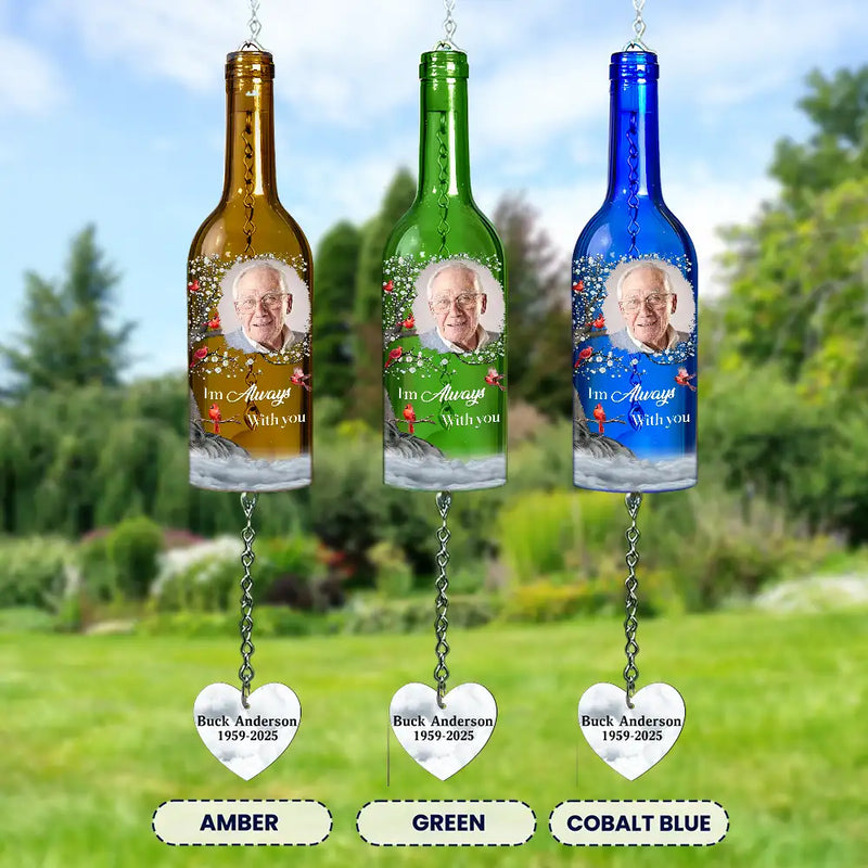Memorial,Custom Photo,Family,Parents,Gift For Grandparents,Sad - Custom Photo Listen To The Wind And Think Of Me - Personalized Wine Bottle Wind Chime