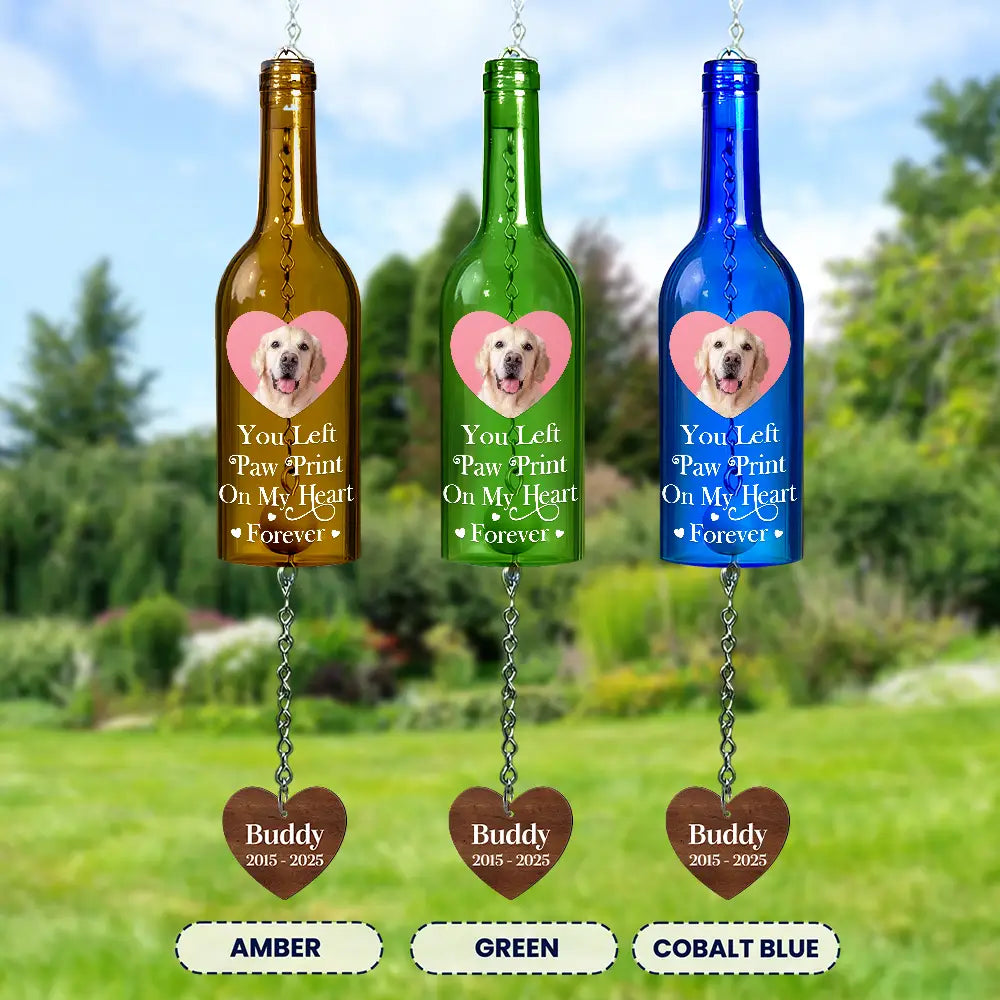 Pet Lovers, Cat Lovers, Dog Lovers, Sad, Memorial, Family - Custom Photo Listen To The Wind And Think Of Me Memorial - Personalized Wine Bottle Wind Chime