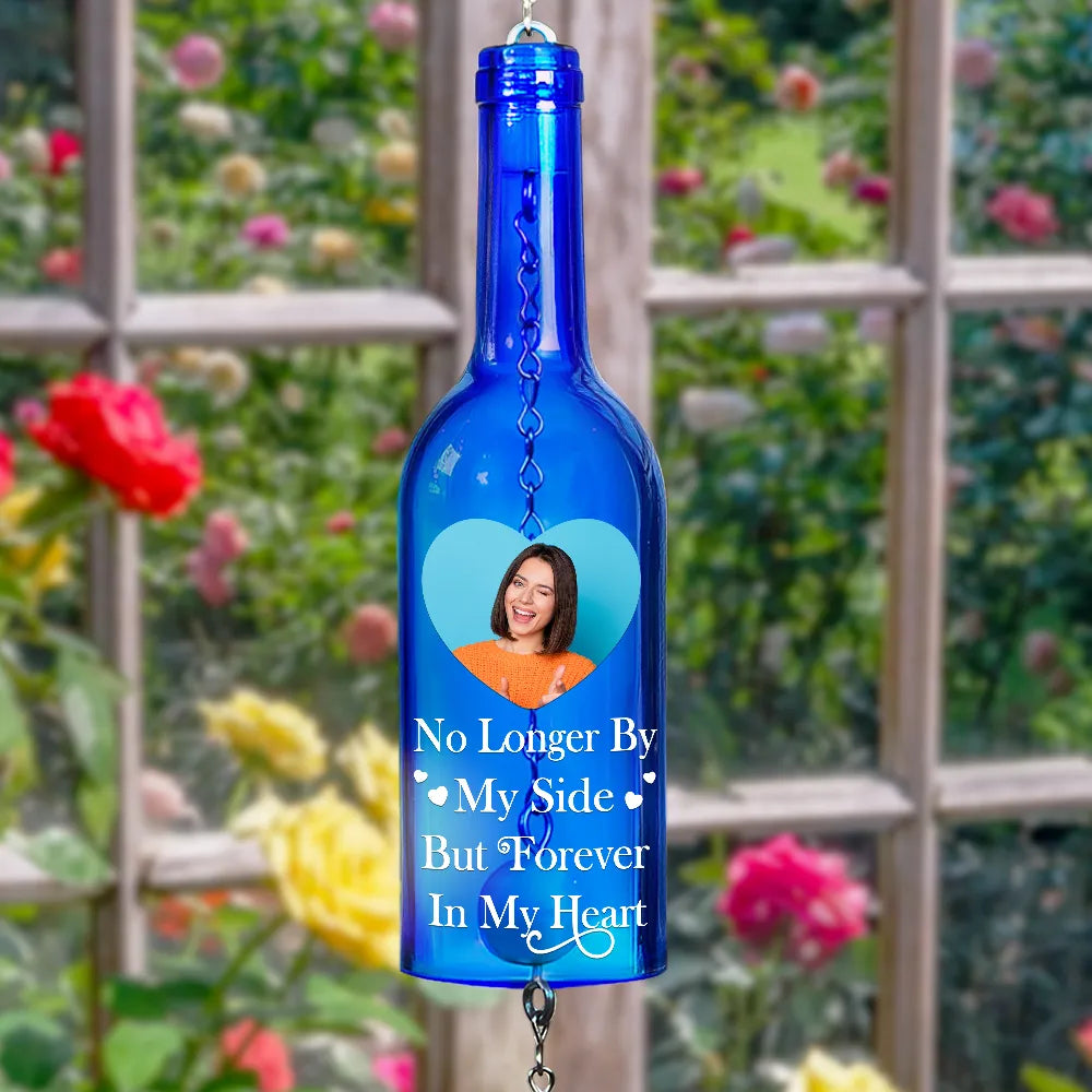 Pet Lovers, Cat Lovers, Dog Lovers, Sad, Memorial, Family - Custom Photo Listen To The Wind And Think Of Me Memorial - Personalized Wine Bottle Wind Chime