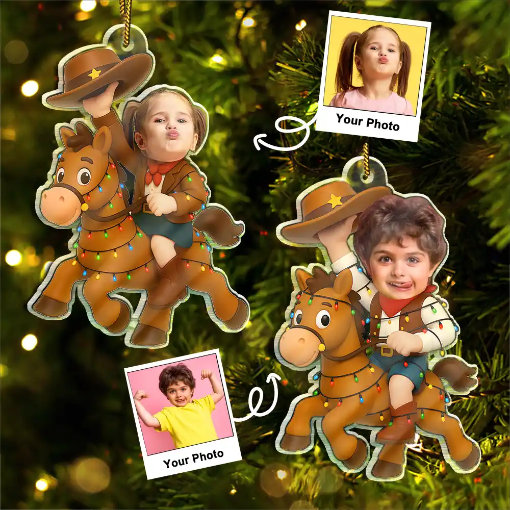 Custom Photo Little Cowboy Kid Boy Kid Girl - Personalized Acrylic Photo Ornament