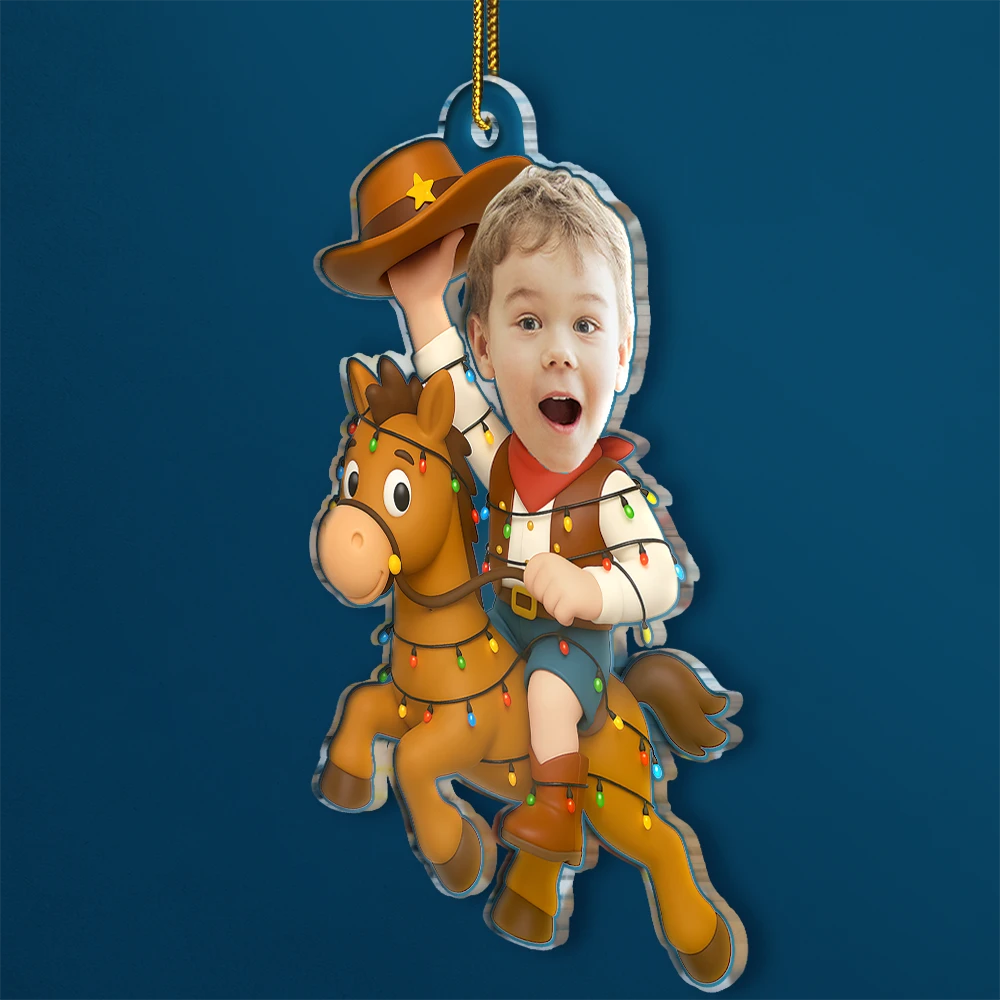 Gift For Kids, Gift For Grandkids, Photo Hobby Ornament, Custom Photo, Funny, Christmas - Custom Photo Little Cowboy Kid Boy Kid Girl - Personalized Acrylic Photo Ornament