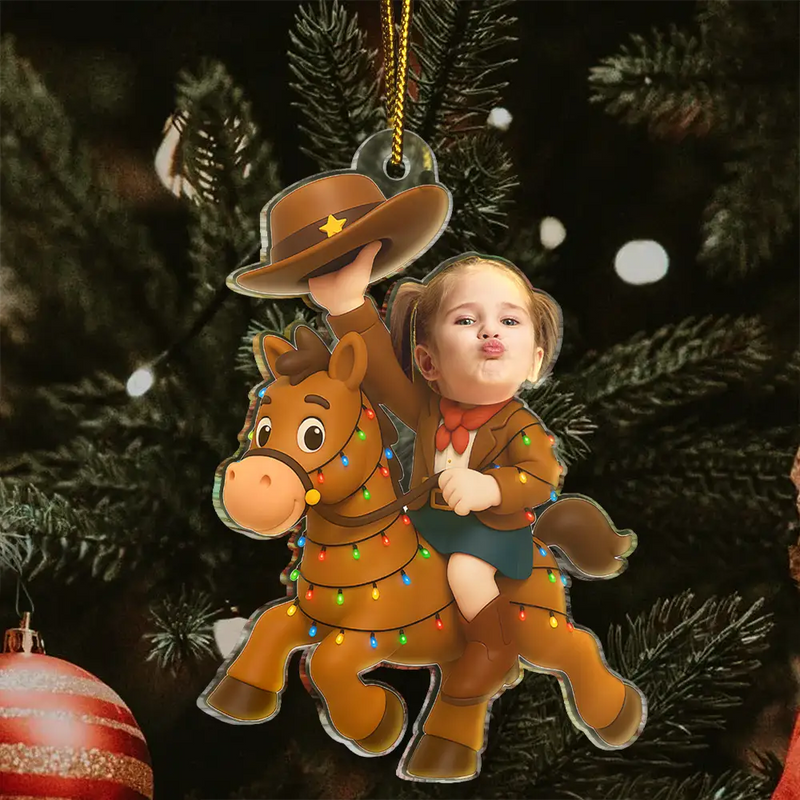 Gift For Kids, Gift For Grandkids, Photo Hobby Ornament, Custom Photo, Funny, Christmas - Custom Photo Little Cowboy Kid Boy Kid Girl - Personalized Acrylic Photo Ornament