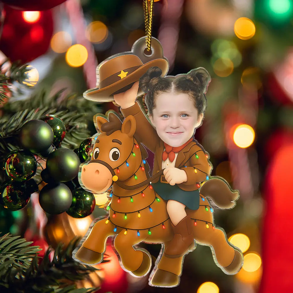 Gift For Kids, Gift For Grandkids, Photo Hobby Ornament, Custom Photo, Funny, Christmas - Custom Photo Little Cowboy Kid Boy Kid Girl - Personalized Acrylic Photo Ornament