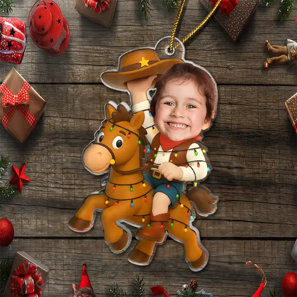 Gift For Kids, Gift For Grandkids, Photo Hobby Ornament, Custom Photo, Funny, Christmas - Custom Photo Little Cowboy Kid Boy Kid Girl - Personalized Acrylic Photo Ornament