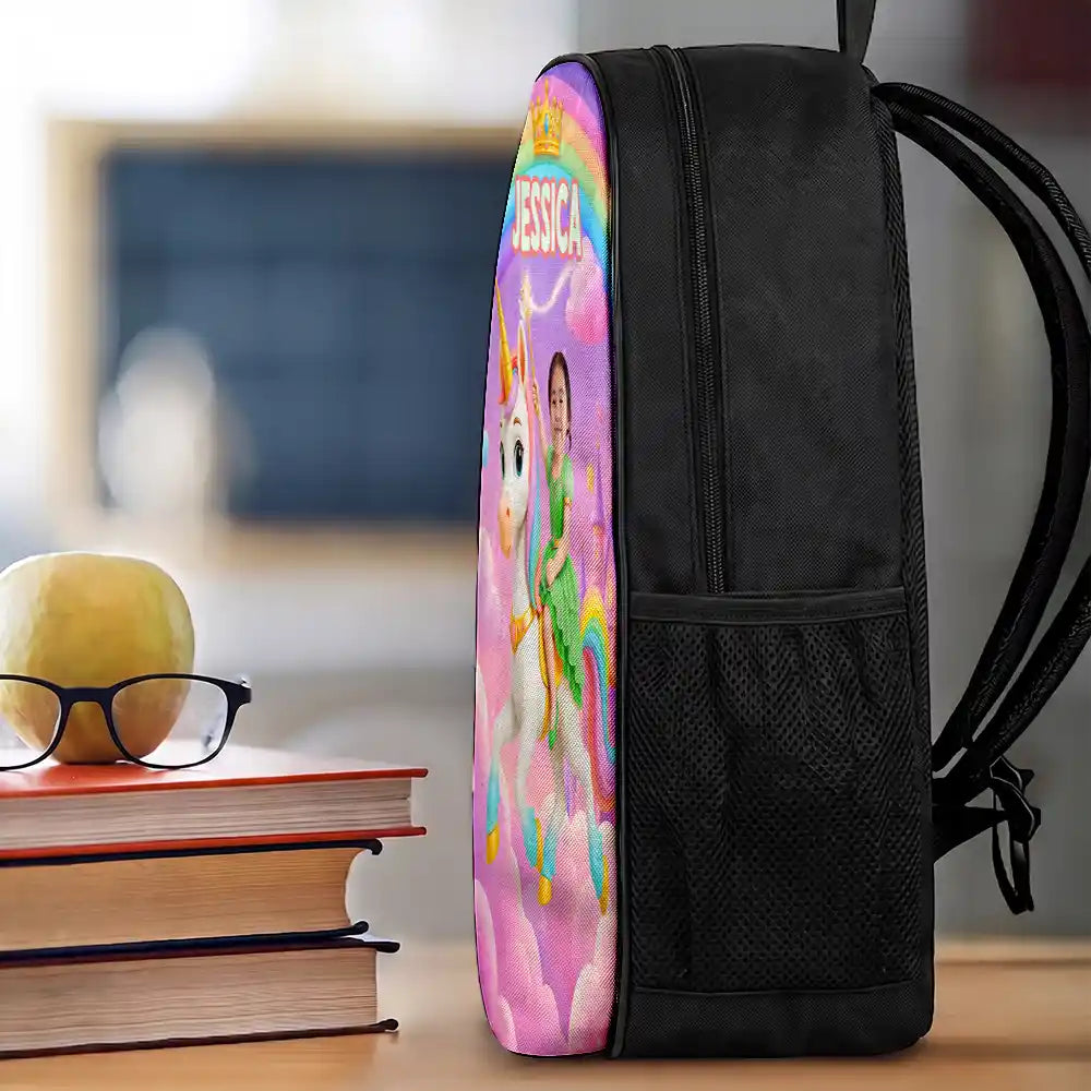 Adorable,Back To School,Custom Photo,Gift For Kids,Cut-Face Photo - Custom Photo Little Girl Princess Unicorn - Personalized Kids Backpack