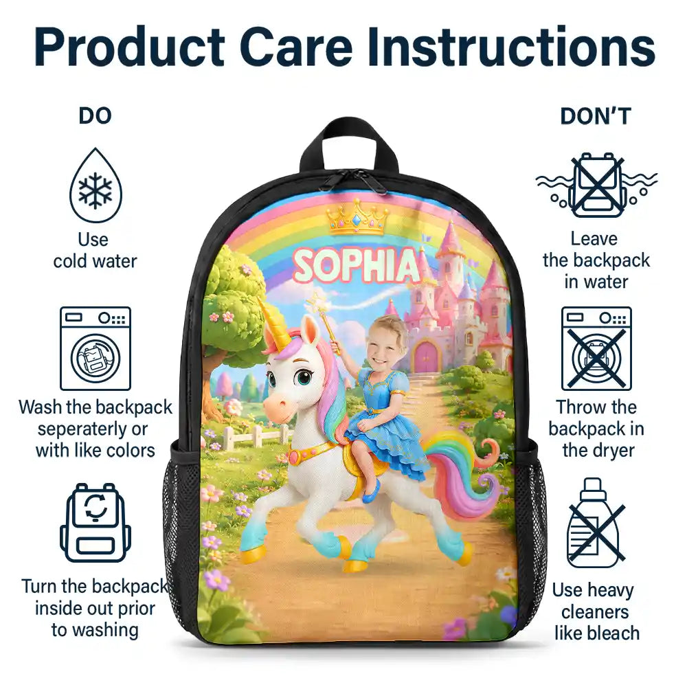 Adorable,Back To School,Custom Photo,Gift For Kids,Cut-Face Photo - Custom Photo Little Girl Princess Unicorn - Personalized Kids Backpack