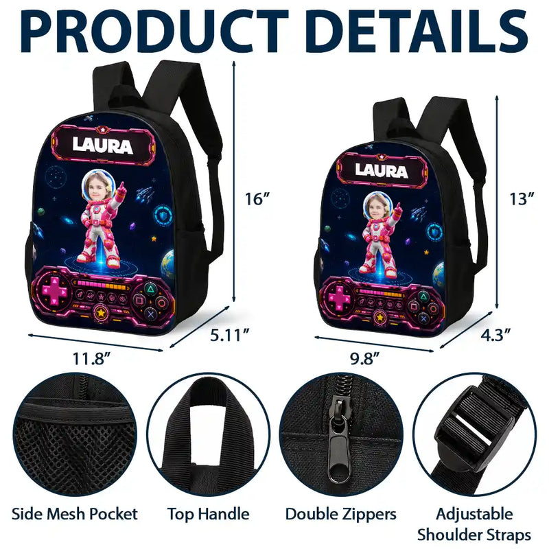Adorable,Back To School,Custom Photo,Gift For Kids,Cut-Face Photo - Custom Photo Little Space Explorer - Personalized Kids Backpack