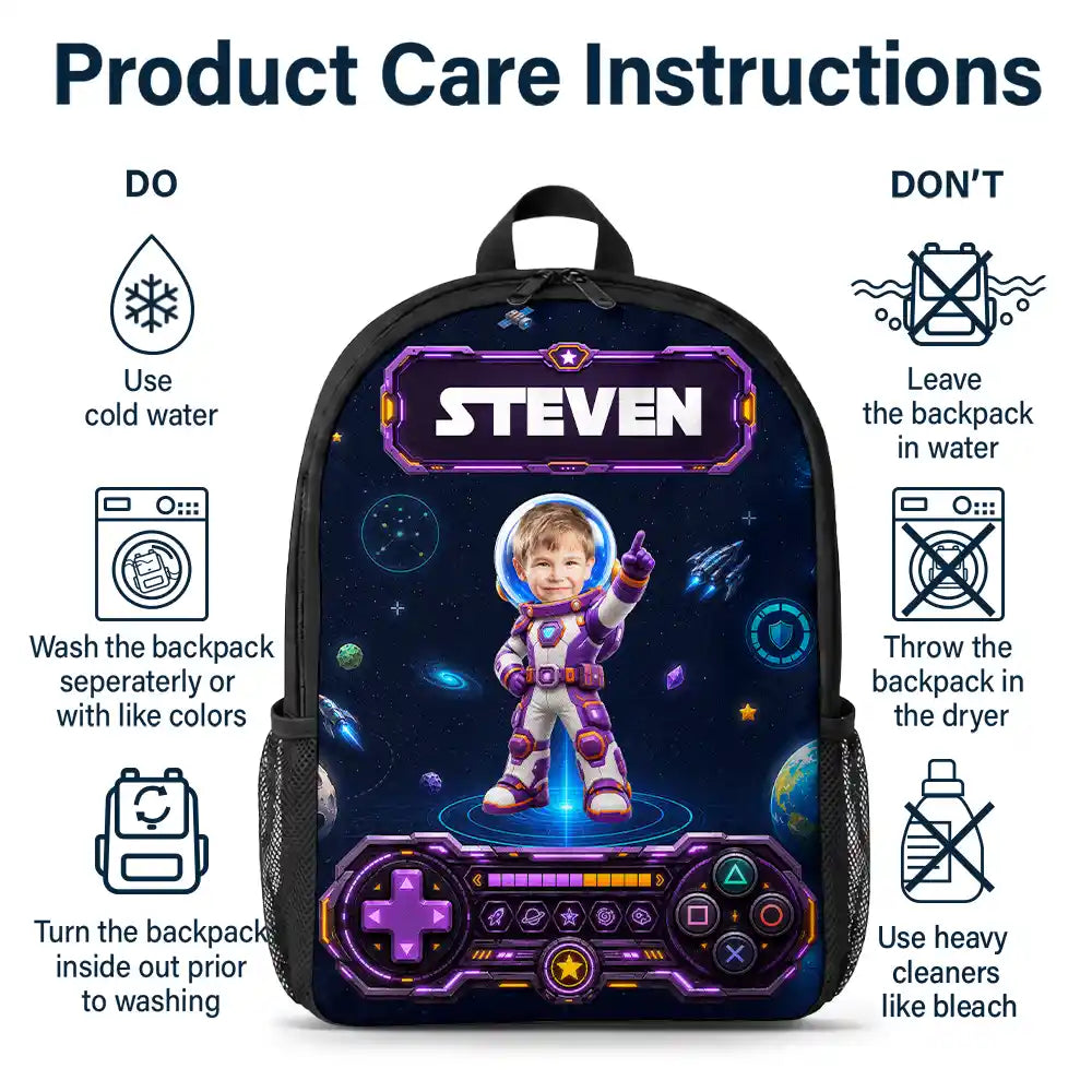 Adorable,Back To School,Custom Photo,Gift For Kids,Cut-Face Photo - Custom Photo Little Space Explorer - Personalized Kids Backpack
