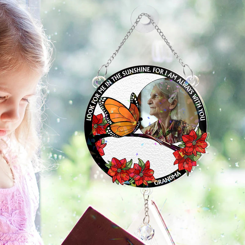 Memorial, Custom Photo, Family, Sad - Custom Photo Look For Me In The Sunshine - Personalized Rainbow Suncatcher With Crystal Ball Prism
