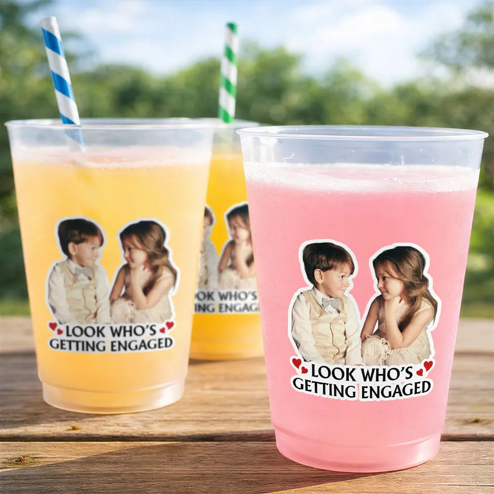 Custom Photo, Gift For Couples, Wedding, Romantic, Dynamic Photo - Custom Photo Look Who's Getting Married - Personalized Frosted Cups