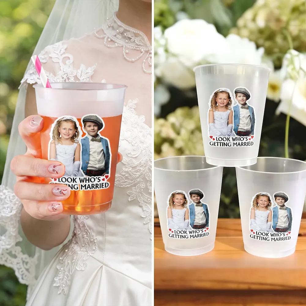 Custom Photo, Gift For Couples, Wedding, Romantic, Dynamic Photo - Custom Photo Look Who's Getting Married - Personalized Frosted Cups