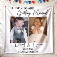 Humorous, Custom Photo, Gift For Couples, Wedding, Dynamic Photo - Custom Photo Look Who's Getting Married Couple - Personalized Backdrop