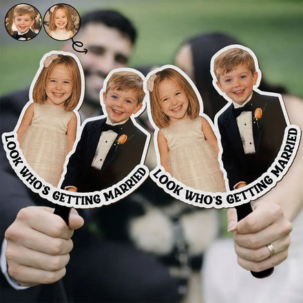 Custom Photo Look Who's Getting Married Couple - Personalized Handheld Fan