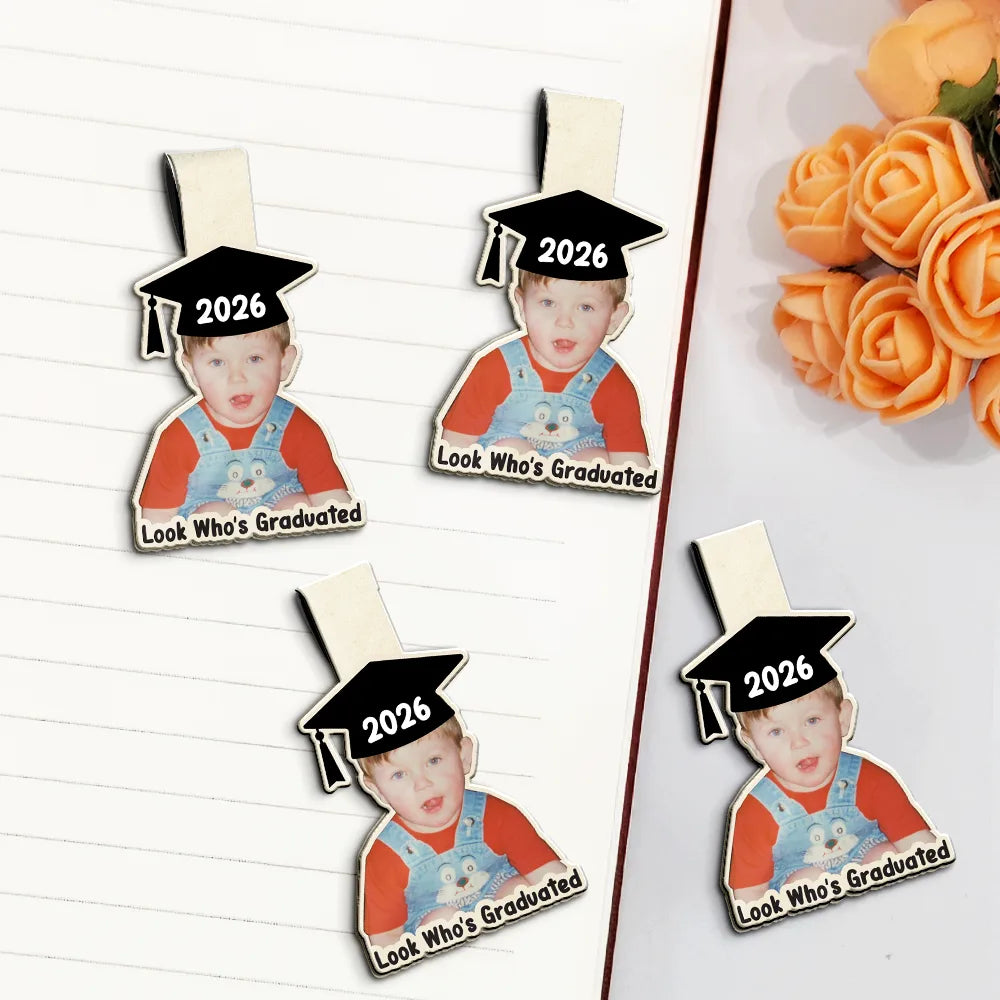 Parents,Gift For Grandparents,Gift For Mother,Gift For Father,Graduation,Custom Photo,Happy - Custom Photo Look Who's Graduated - Personalized Custom Shaped Magnetic Bookmark Clip