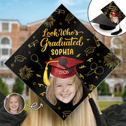 Family,Graduation,Funny,Happy,Gift For Daughter,Gift For Son,Gift For Yourself,Gift For Women,Gift For Men - Custom Photo Look Who's Graduated - Personalized Graduation Cap Topper