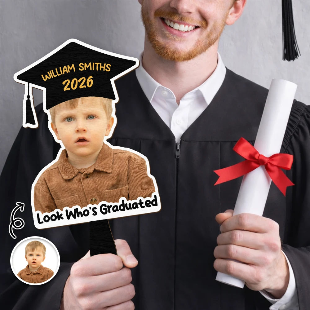 Graduation,Gift For Yourself,Gift For Women,Gift For Men,Gift For Daughter,Gift For Son,Gift For Sisters,Gift For Brothers,Gift For Bestie,Gift For Sibling,Happy - Custom Photo Look Who's Graduated - Personalized Graduation Handheld Fan